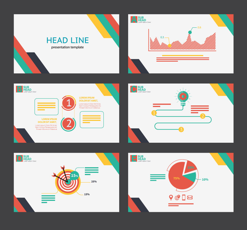 具有平面矢量覆盖背景的演示文稿小册子