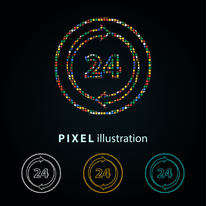 矢量彩色24小时服务像素图标