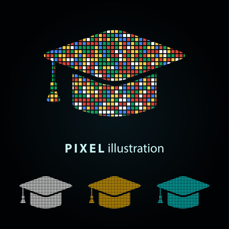 矢量毕业帽彩色像素图标