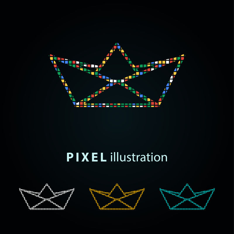 矢量彩色纸舟像素图标