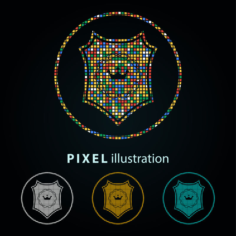 矢量彩色盾像素图标