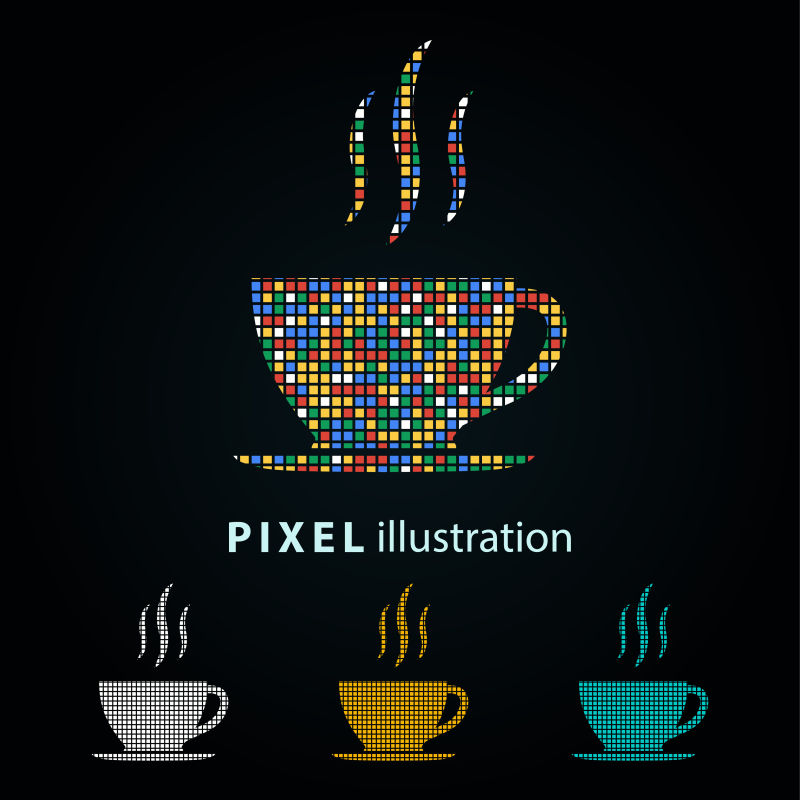 矢量彩色咖啡杯像素图标