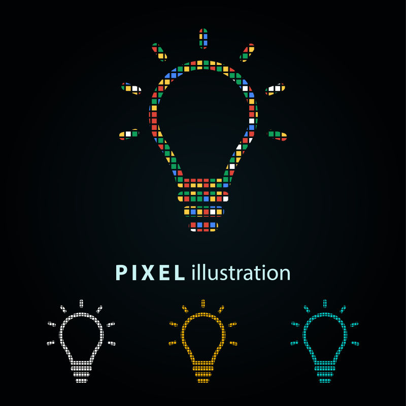 矢量灯泡彩色像素图标
