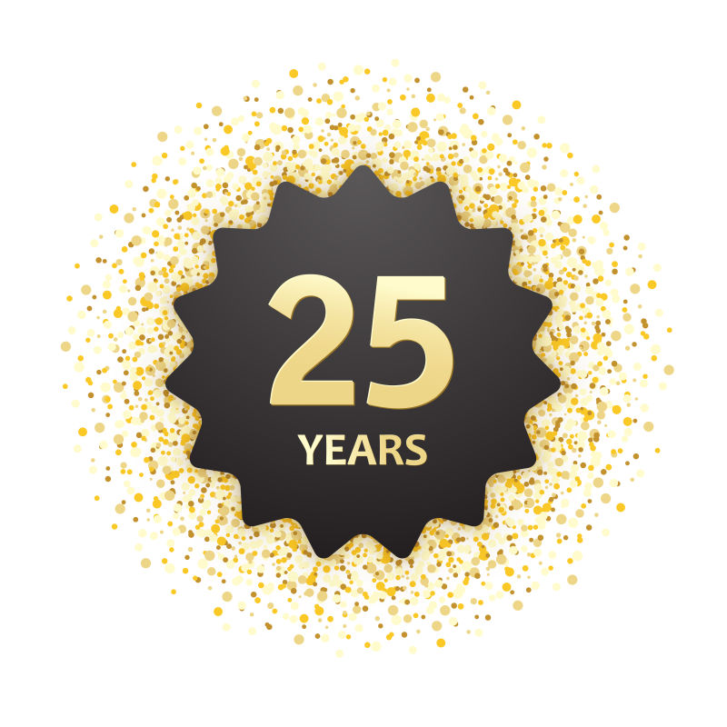 矢量25周年金色纪念标签徽章