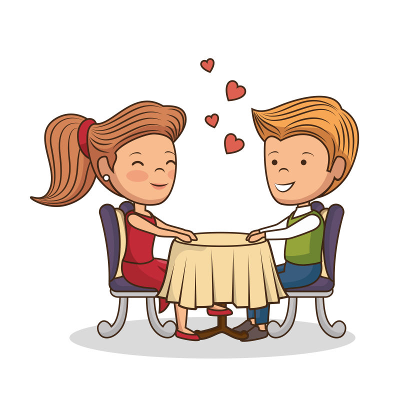 坐在餐桌前的情侣矢量