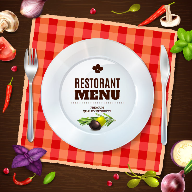 餐厅菜单写实组合海报矢量插图