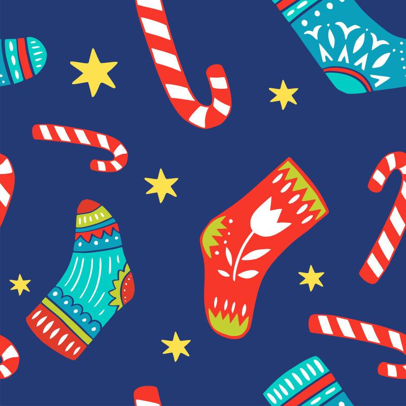 节日与圣诞节和新年象征的无缝模式袜子矢量