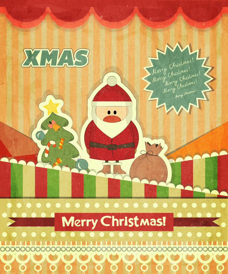 带有圣诞老人和礼物的圣诞快乐海报矢量设计