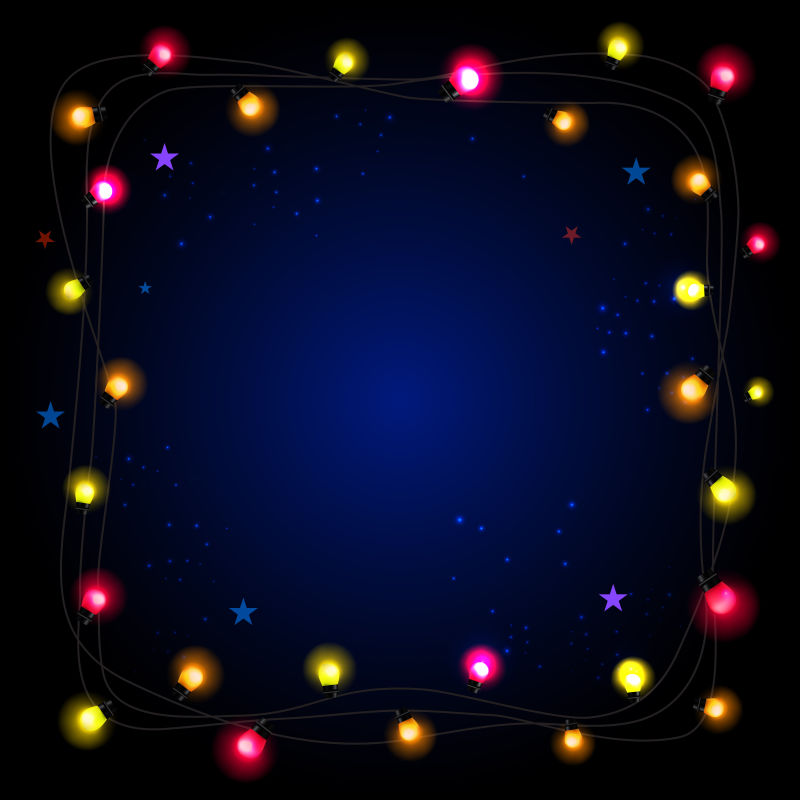 矢量有星星的夜空背景上的圣诞节小彩灯