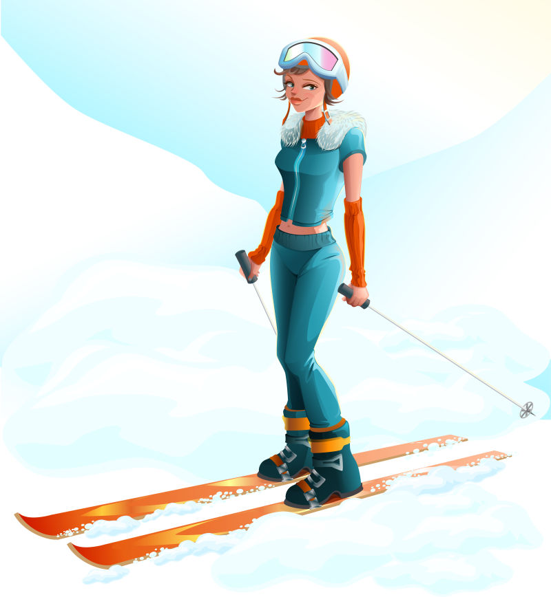 矢量冬季运动美丽的年轻女子滑雪者