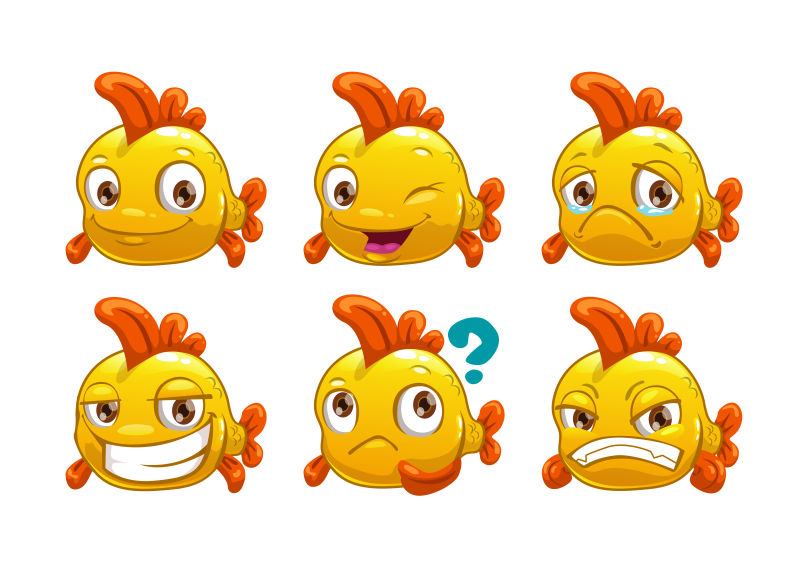 有趣的卡通表示不同的情感黄鱼