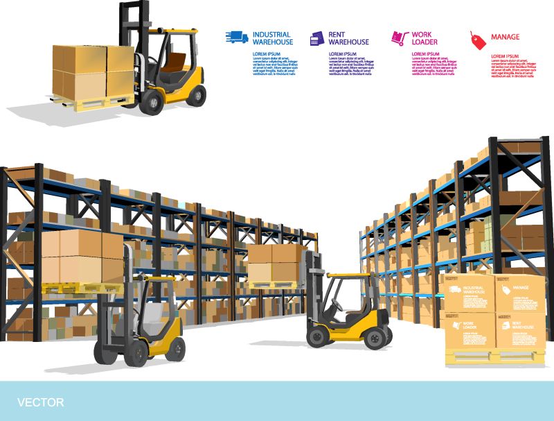 仓库中货物的运输矢量图