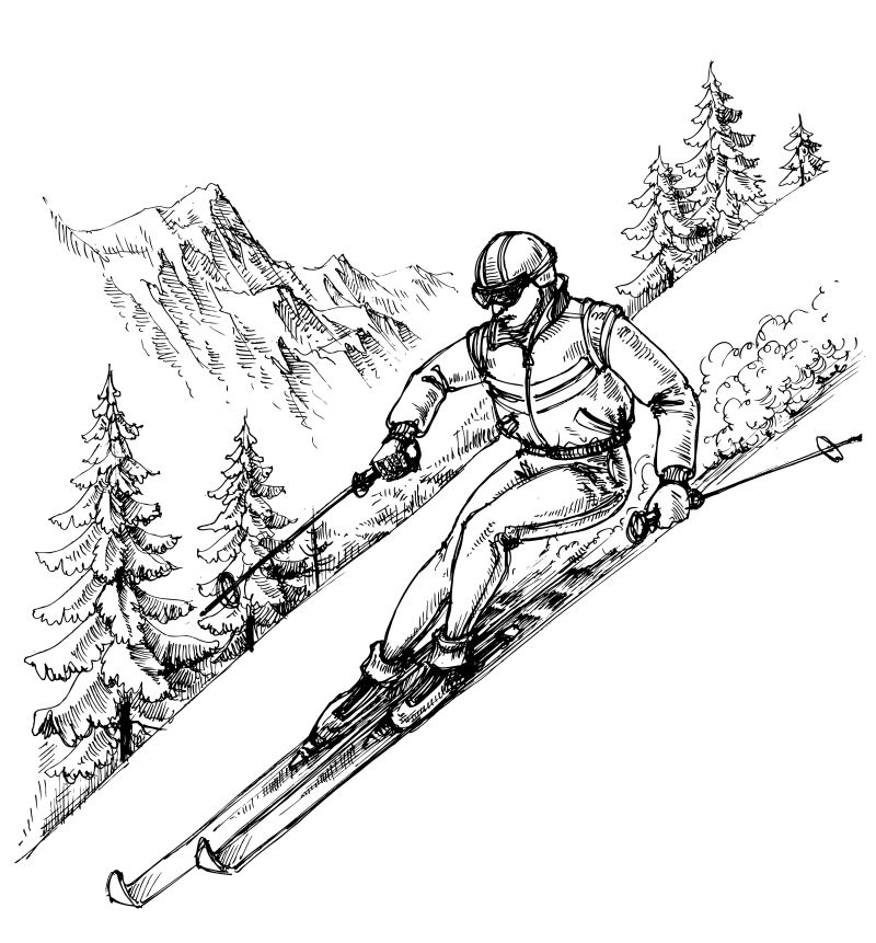 滑雪的运动员草图矢量设计
