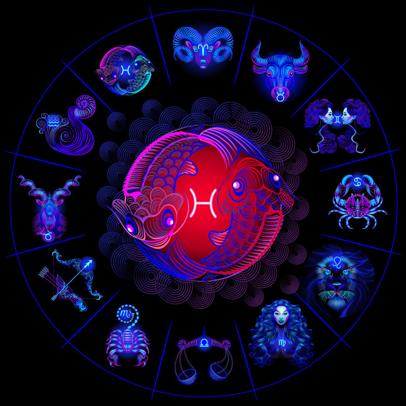 霓虹双鱼座插图矢量设计