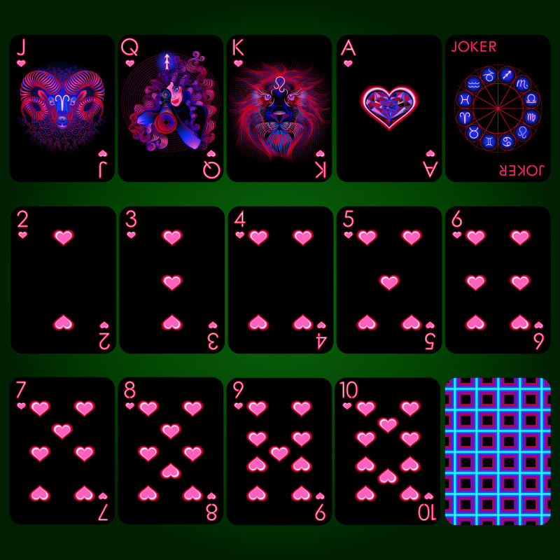 矢量霓虹星座扑克牌设计