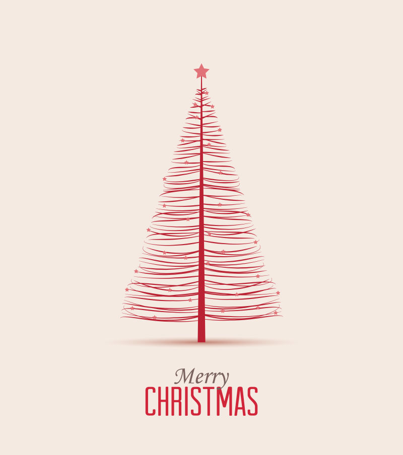 抽象红色曲线圣诞树矢量圣诞元素背景