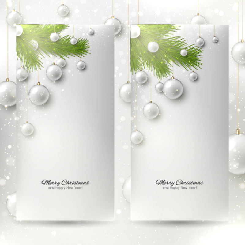 矢量圣诞玩具球和松树横幅设计