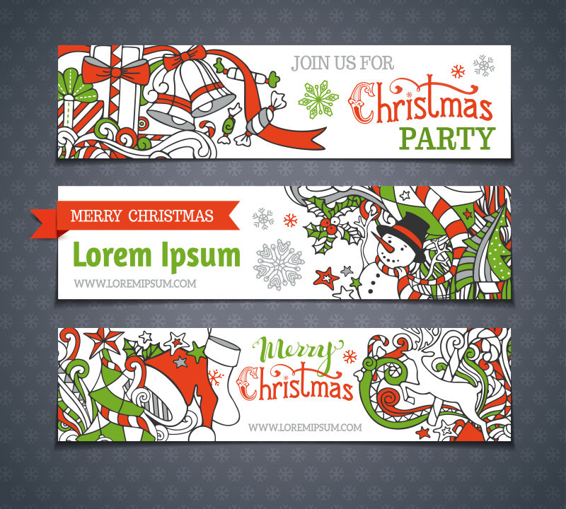 矢量绿色红色和白色圣诞物品横幅设计