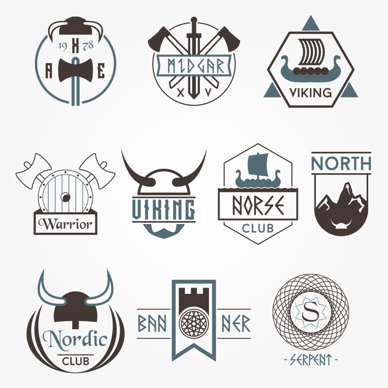 深蓝色和黑色的维京徽章标志矢量设计
