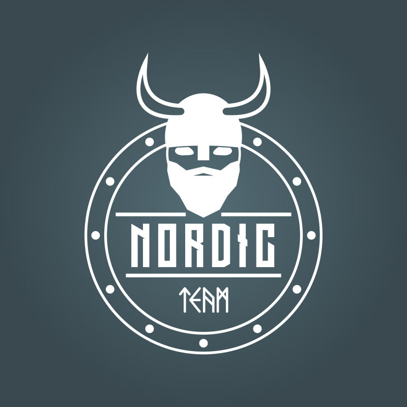 戴着长角的头盔的人矢量维京徽章标志设计