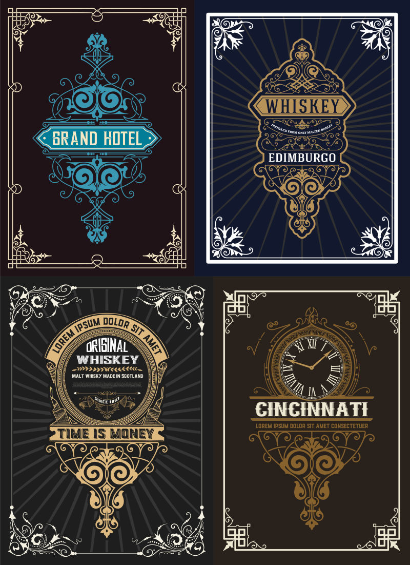 创意矢量现代复古花纹装饰的卡片设计