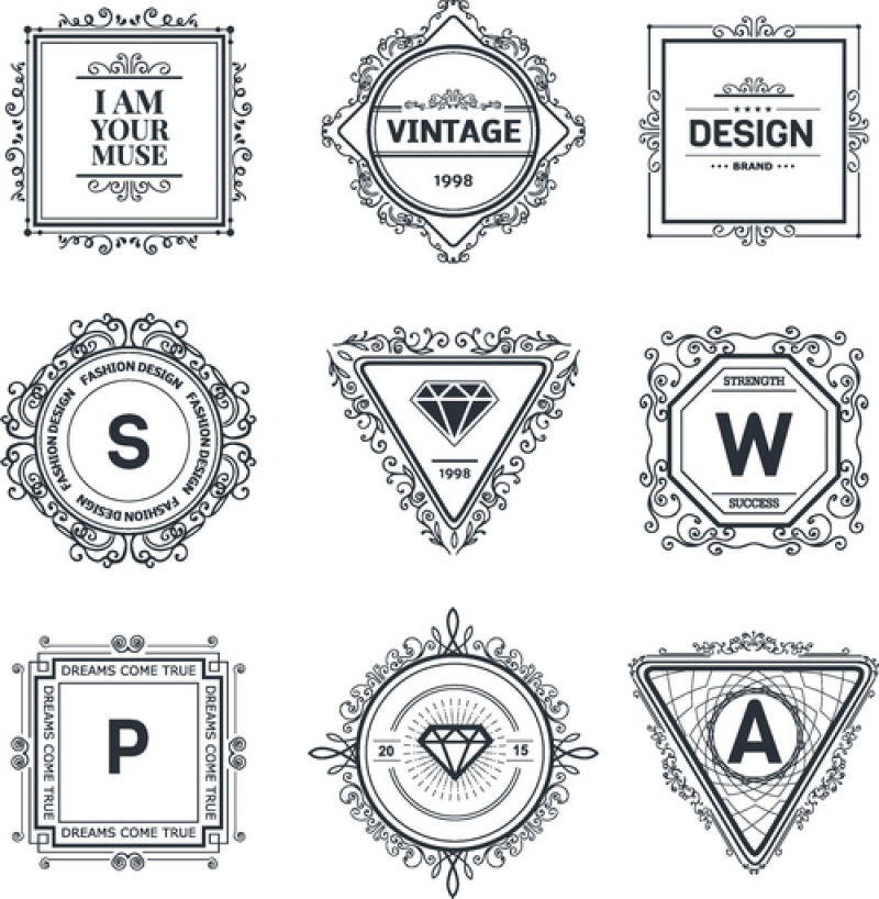 不同字母不同形状的字母标志矢量