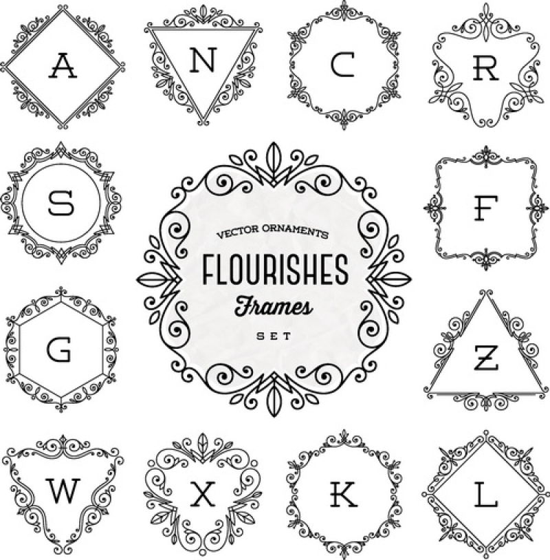 带有初始大写字母和花纹的图标矢量