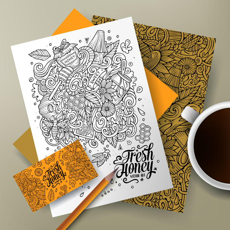 卡通矢量涂鸦蜂蜜企业标识集