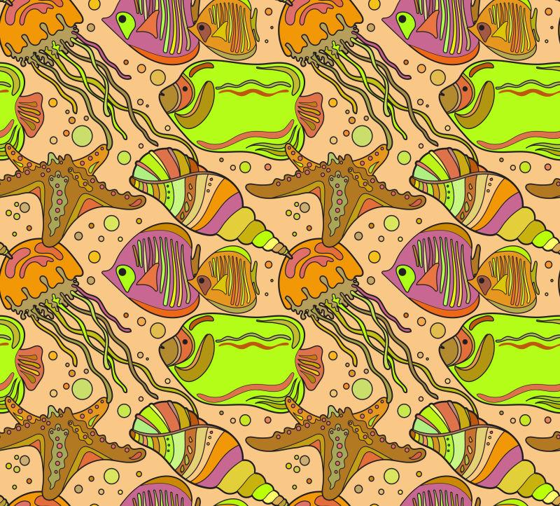 矢量热带鱼类图案背景