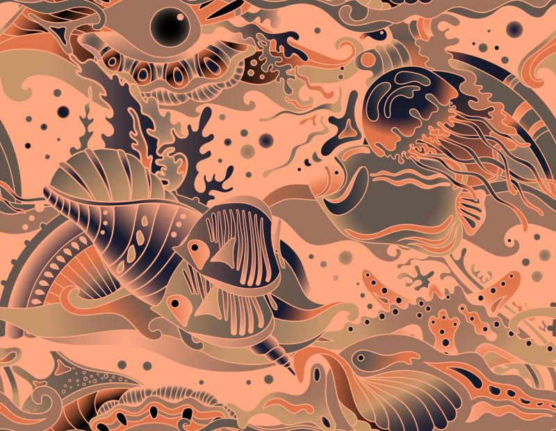 矢量具有热带鱼类图案背景