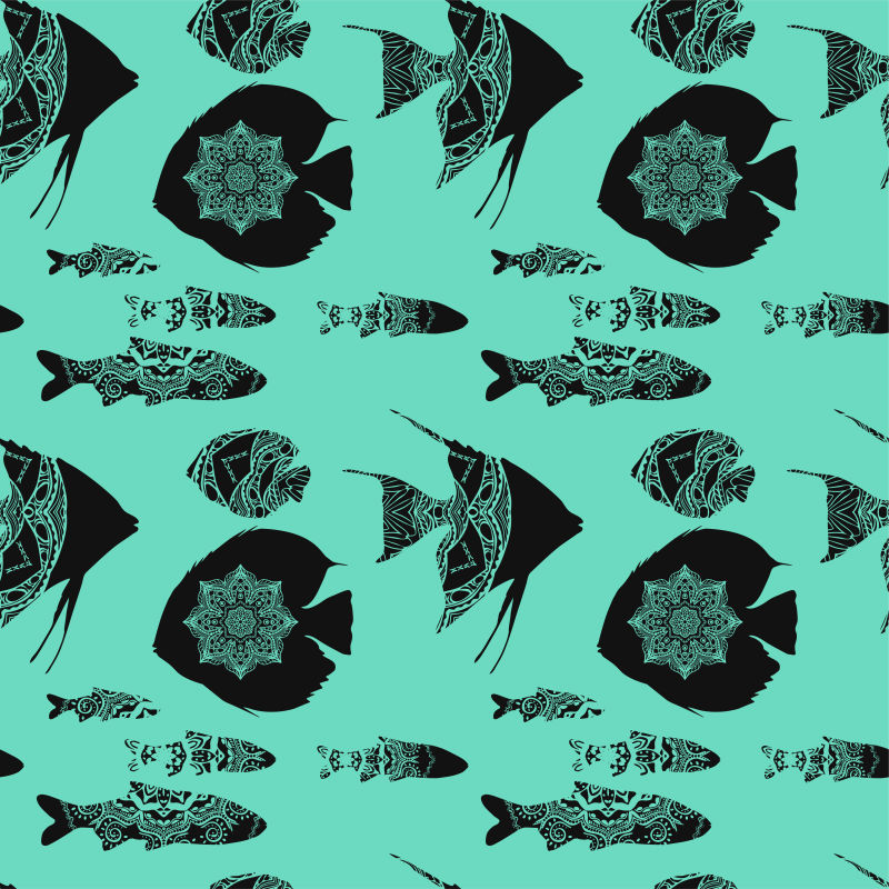 绿色海洋中的不同黑色鱼