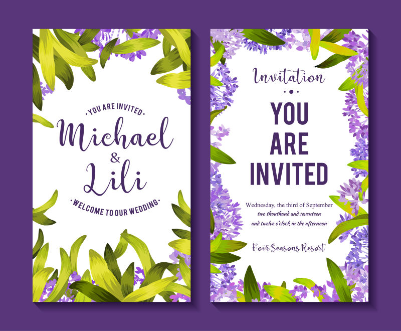 创意矢量紫色花朵装饰卡片设计