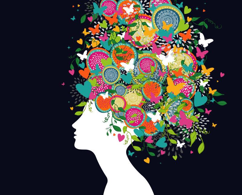 矢量美丽的女人轮廓抽象的发型设计