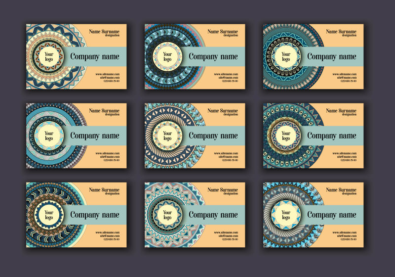 曼荼罗花纹图案卡片矢量设计