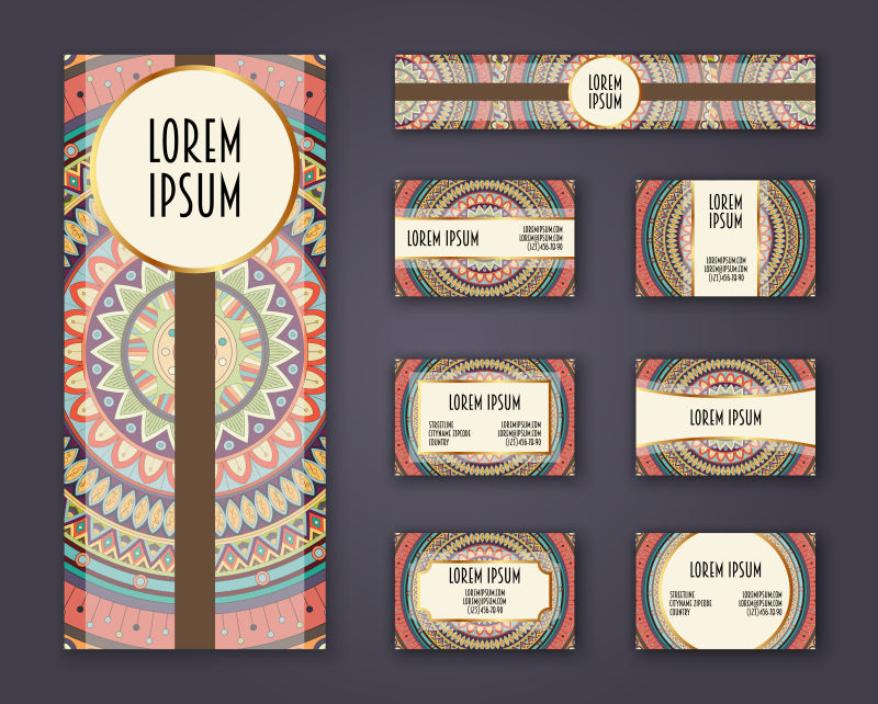 矢量的曼荼罗花纹图案卡片
