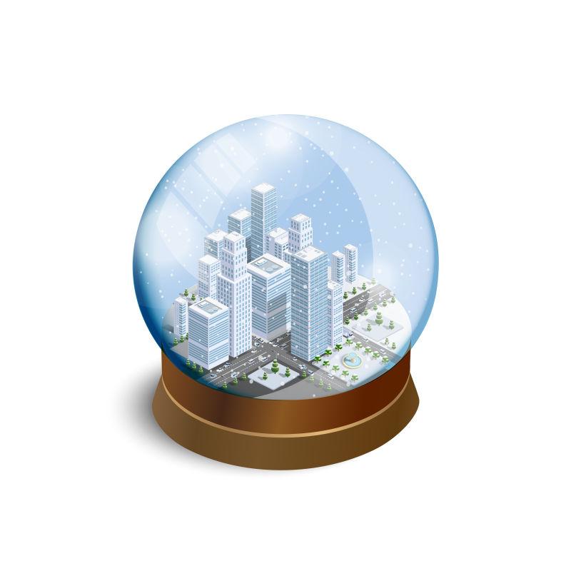 矢量圣诞球冬季雪景景观