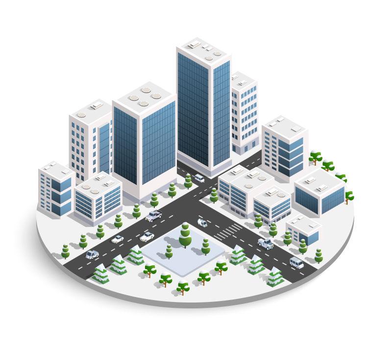 矢量冬季城市降雪景观