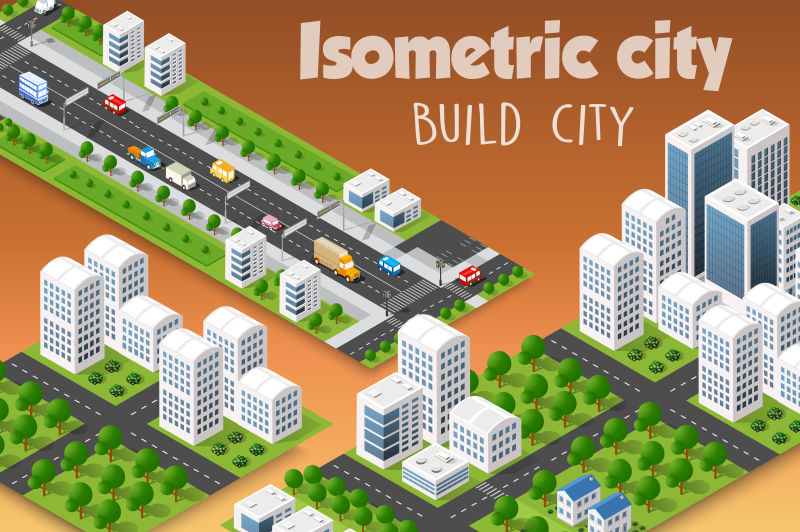 矢量现代3D城市的等距集