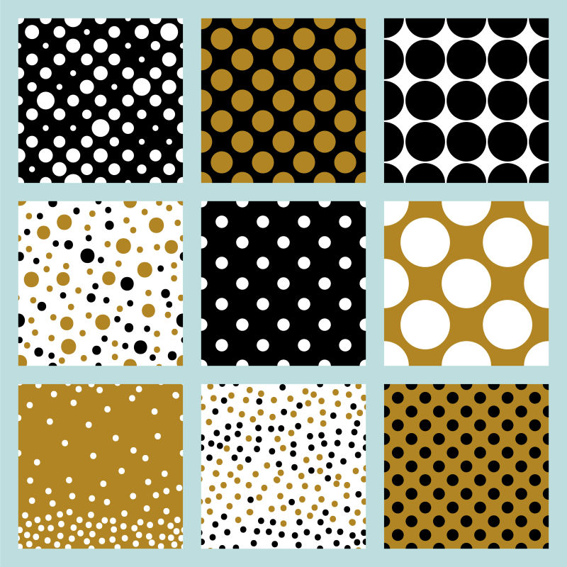 现代黑色和黄金波尔卡圆点点缀无缝图案