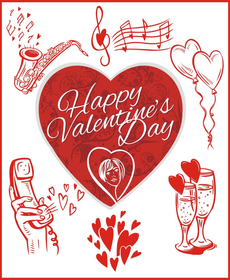 矢量的情人节手绘插图