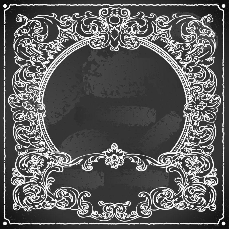 矢量黑板上的老式花架