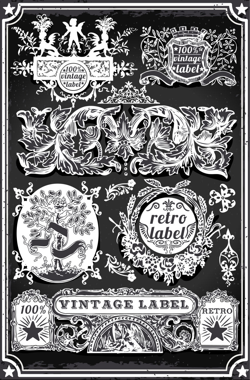 矢量复古手绘黑板横幅