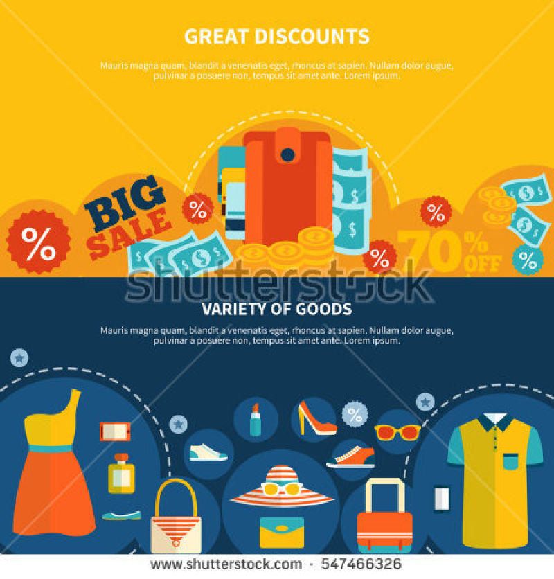 网上购物矢量平面横幅