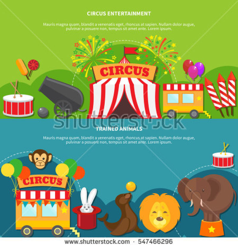马戏团娱乐矢量平面横幅