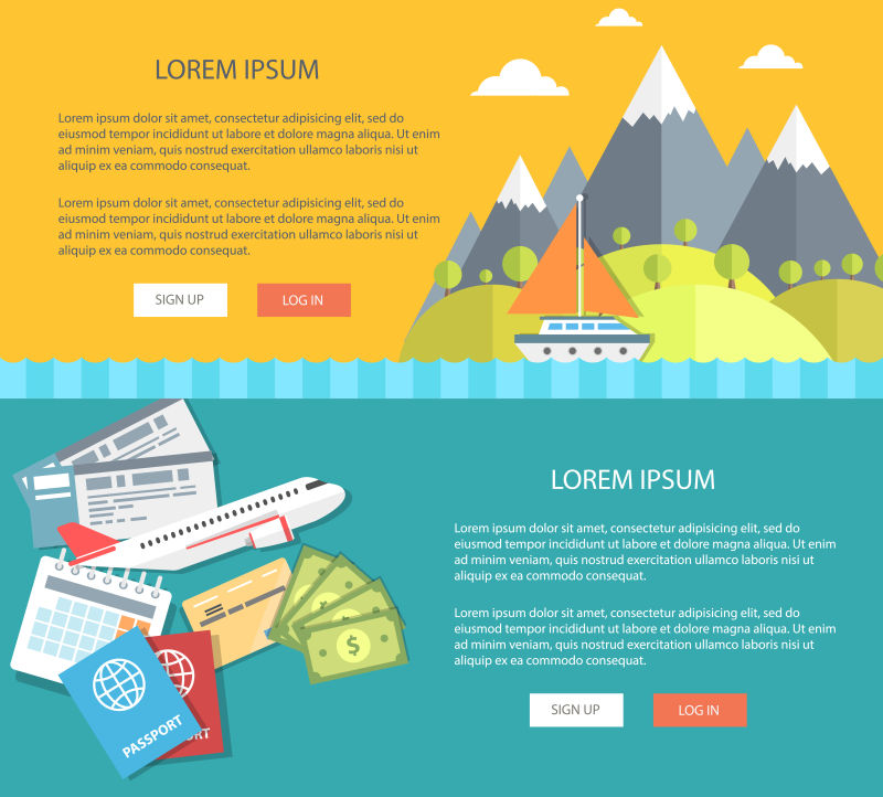 关于度假和旅的平面设计矢量概念