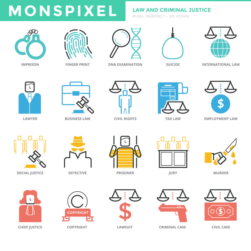矢量法律和刑事司法图标