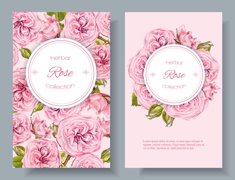 创意矢量粉色玫瑰装饰的卡片设计