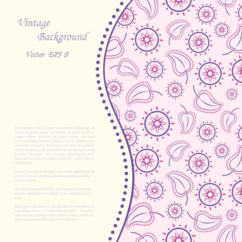粉色花朵和叶子的复古文字矢量背景