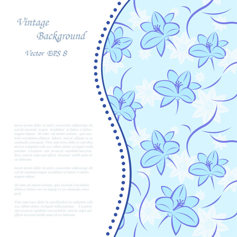 蓝色的花与文字矢量背景