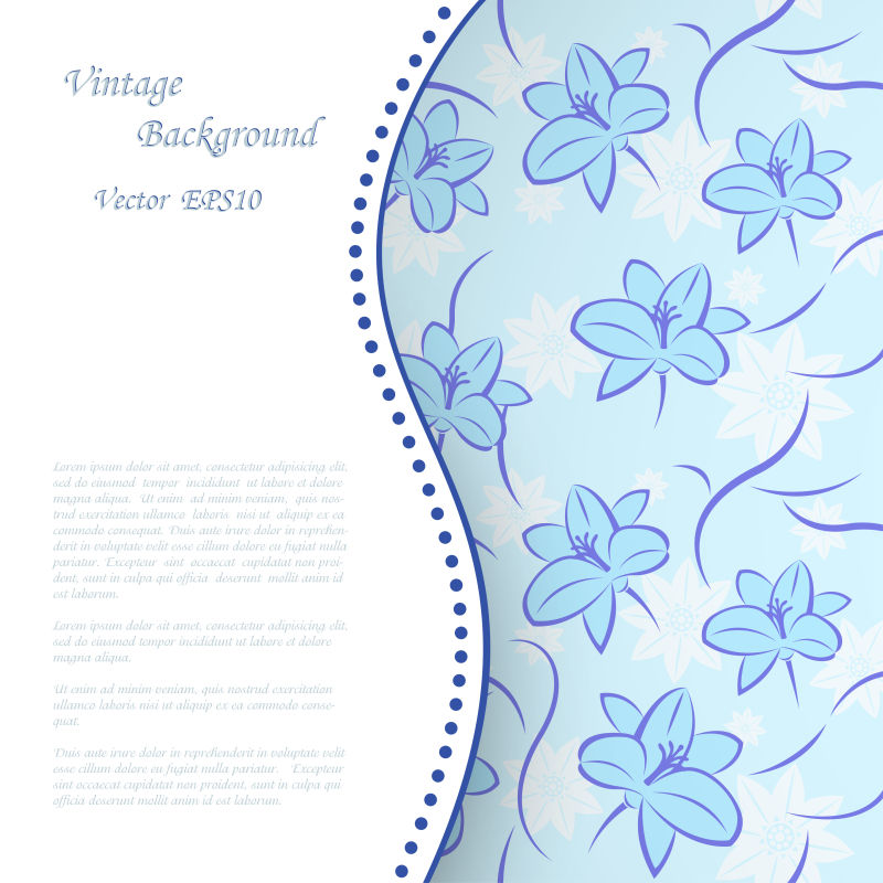 蓝色的花的矢量复古背景